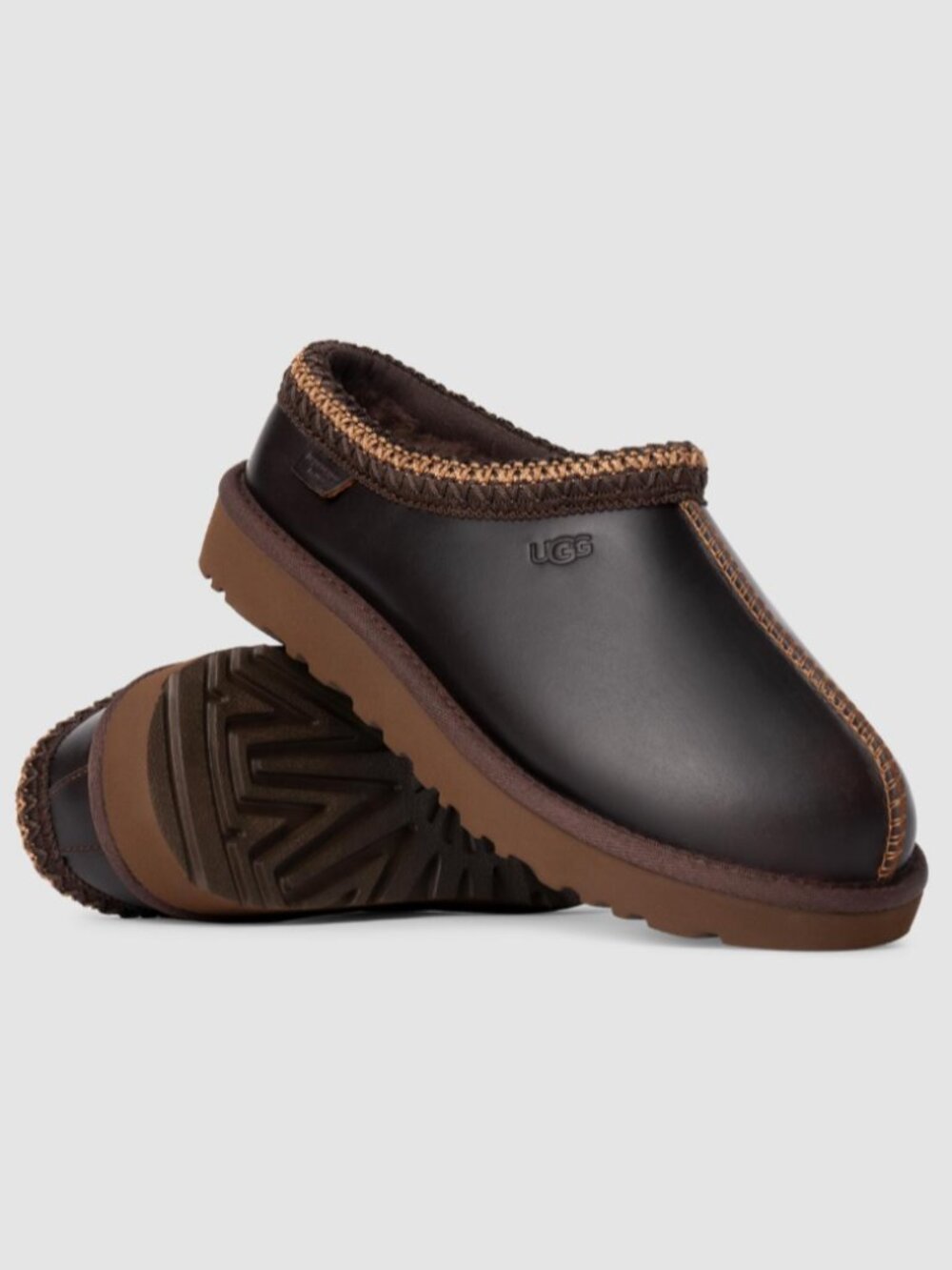UGG Women's Tasman Leather Regen Slip On Slipper Wool Mule Chocolate Brown 8 - Picture 1 of 13